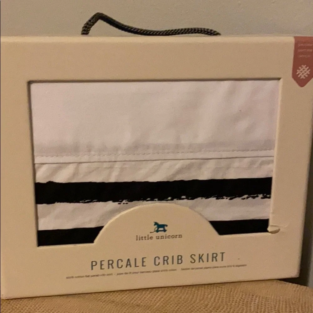 🔳FINAL$15🔚CRIB SKIRT. Little Unicorn Percale . Ink stripe.